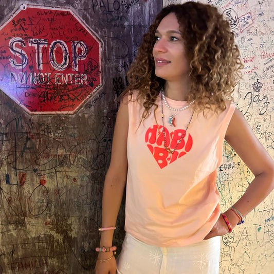 TEE-SHIRT BIKER - PINK - HEART " HABIBI" - FLUO